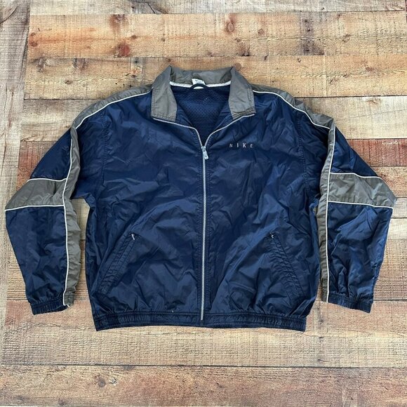 Vintage Nike blue and gray Full Zip Up Windbreaker jacket men's size XL - Picture 1 of 11